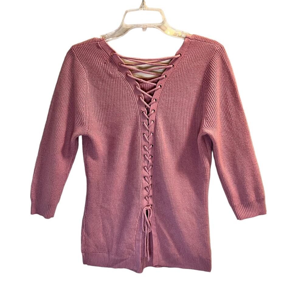Soho New York & Company Lace Up Back Sweater 3/4 Sleeve Sz S Light Pink - Picture 5 of 12